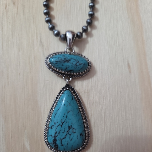 Turquoise Teardrop Pendant Necklace Southwestern Western Boho Jewelry NWT - Picture 3 of 3